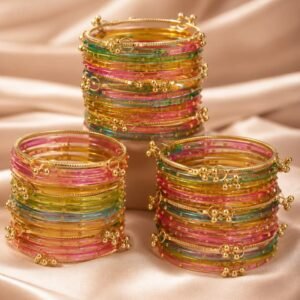 Kashmiri Ghungroo Glass Bangle Set for Women | Set Of 16 Bangles | Multicolor