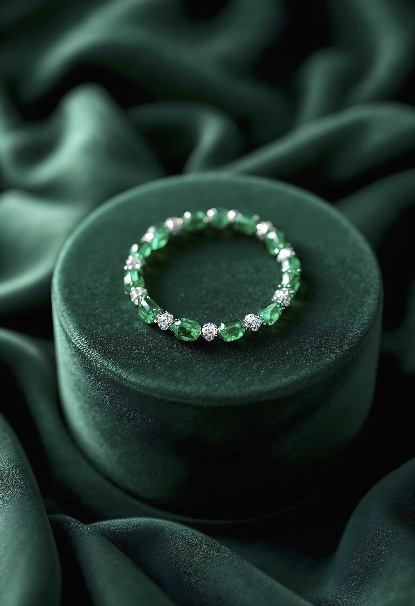 Emerald Green Crystal Beaded Bracelet with Sparkling Silver Accents